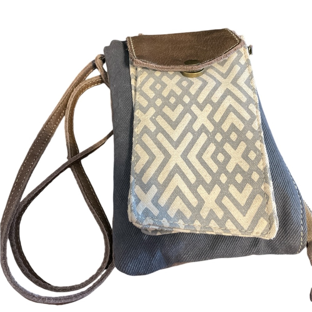 Myra Bag EUC Denim Crossbody. No callouts. 8”x6”x1” Strap 23”